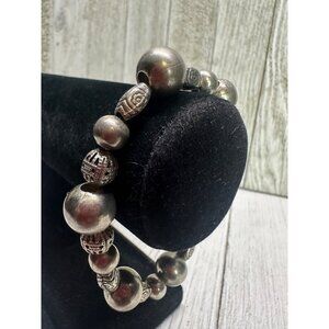 Vintage Styled Sterling Silver Beaded Stretch Band Hand Bracelet Floral Elegant